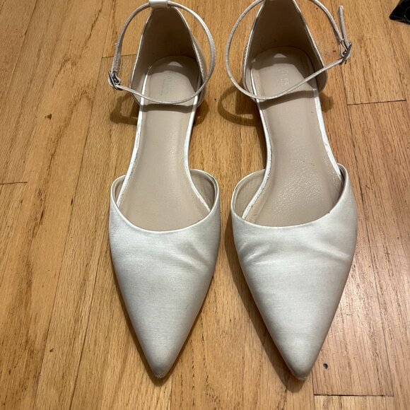 Kailee P Satin Pointy Toe Flats with Ankle Strap - Ivory Satin - Picture 2 of 4